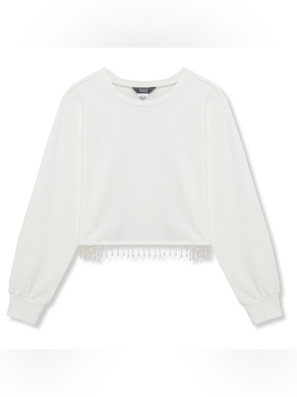Truce Girls White Fringe Hem Cropped Sweatshirt Size 14 NWT